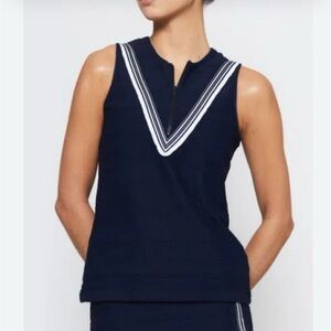 L’Etoile Navy Sleeveless Top. $190 retail half zip for golf, tennis. Sheer